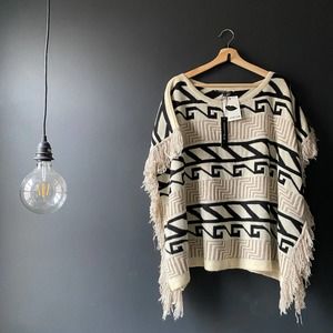 Walter Baker Alex Intarsia-knit Fringe Poncho Sweater NEW